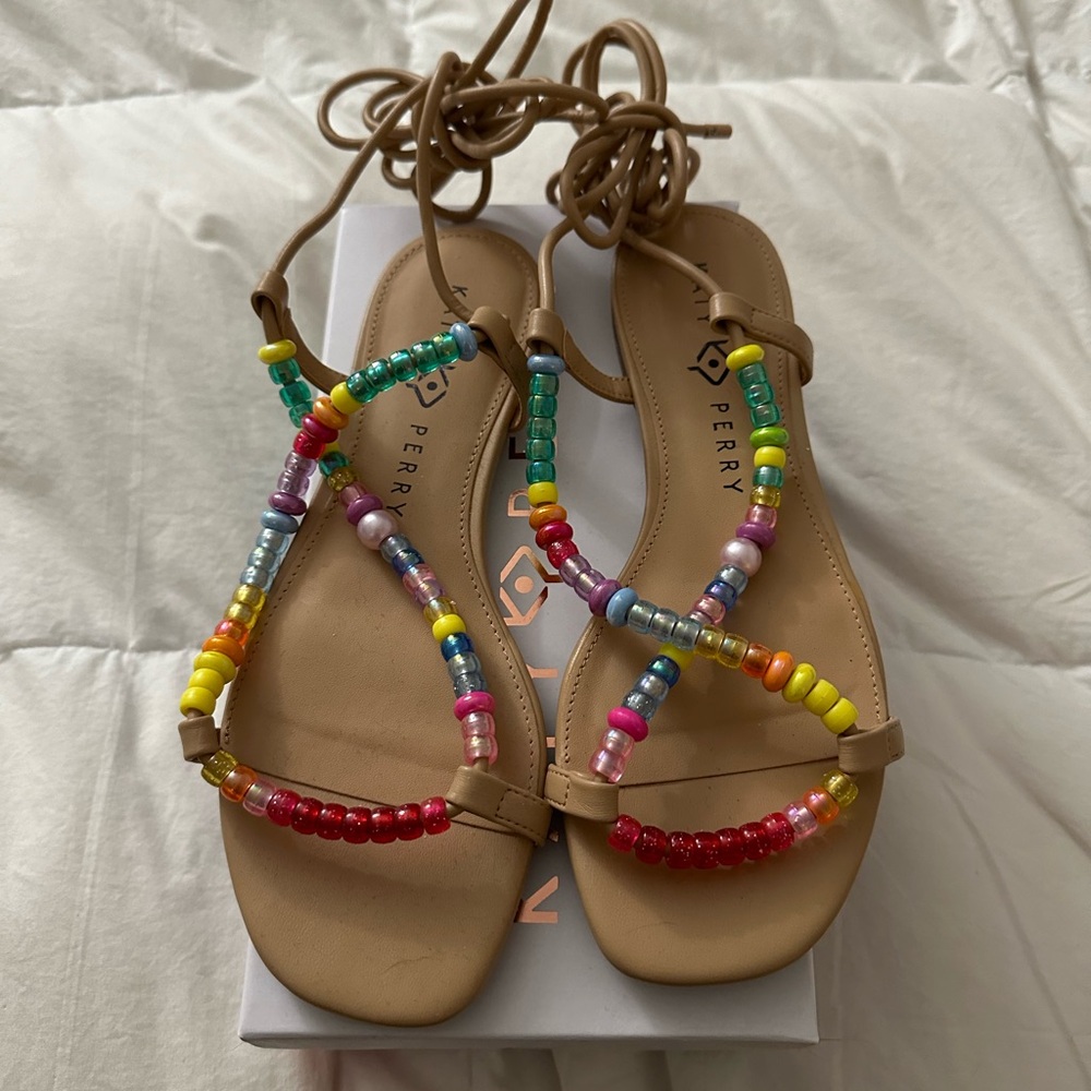 Katy Perry Tan Beaded Women's Sandals